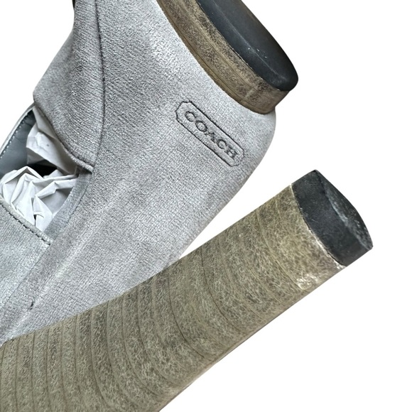 Coach Teagan Genuine Suede Leather Lace Up Open Toe High Heels In Gray Size 7 - Picture 10 of 12